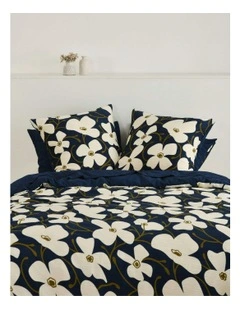 Ezra Floral Printed European Pillowcase Twin Pack in Navy