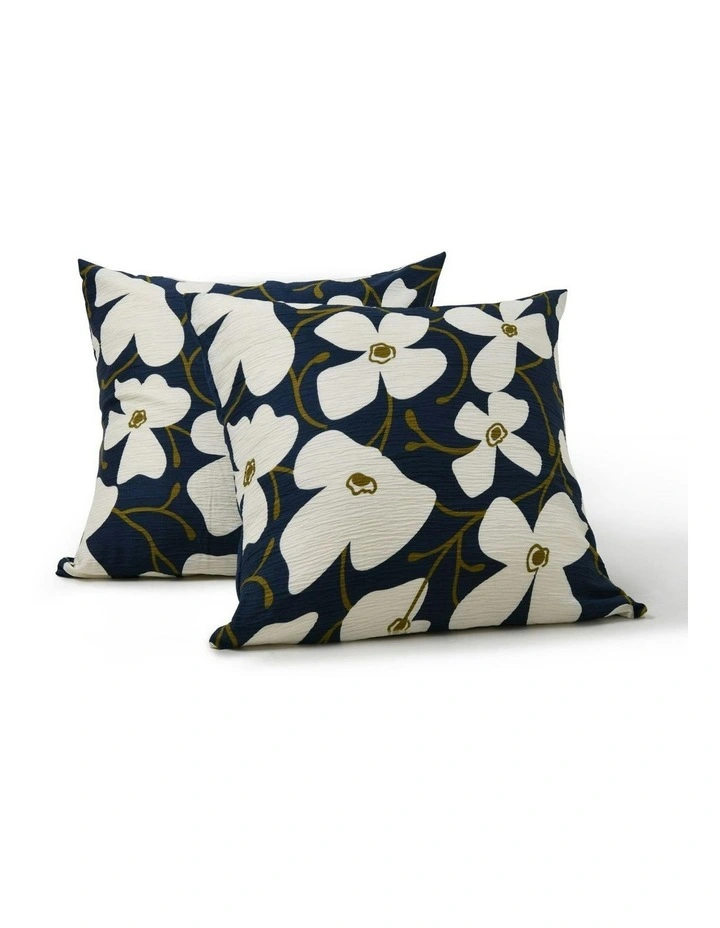 Ezra Floral Printed European Pillowcase Twin Pack in Navy image 2