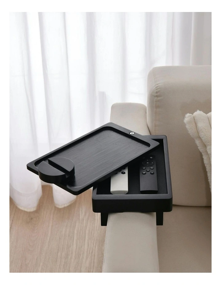 Japandi Armrest Sofa Tray Table in Black image 3