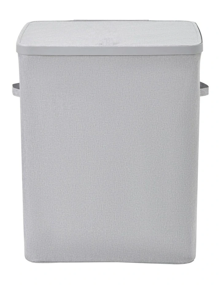 Voyager 2-Section Faux Linen Laundry Hamper 56x40x67cm in Grey image 3