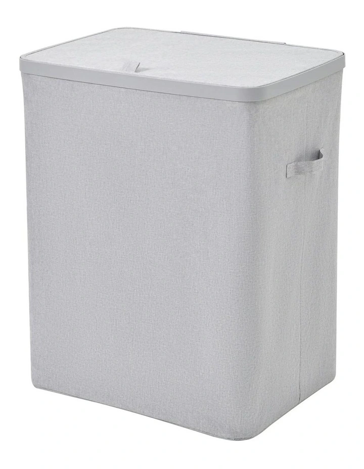 Voyager 2-Section Faux Linen Laundry Hamper 56x40x67cm in Grey image 4