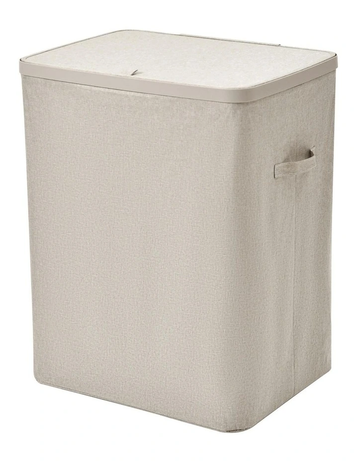 Voyager 2-Section Faux Linen Laundry Hamper 56x40x67cm in Natural image 3