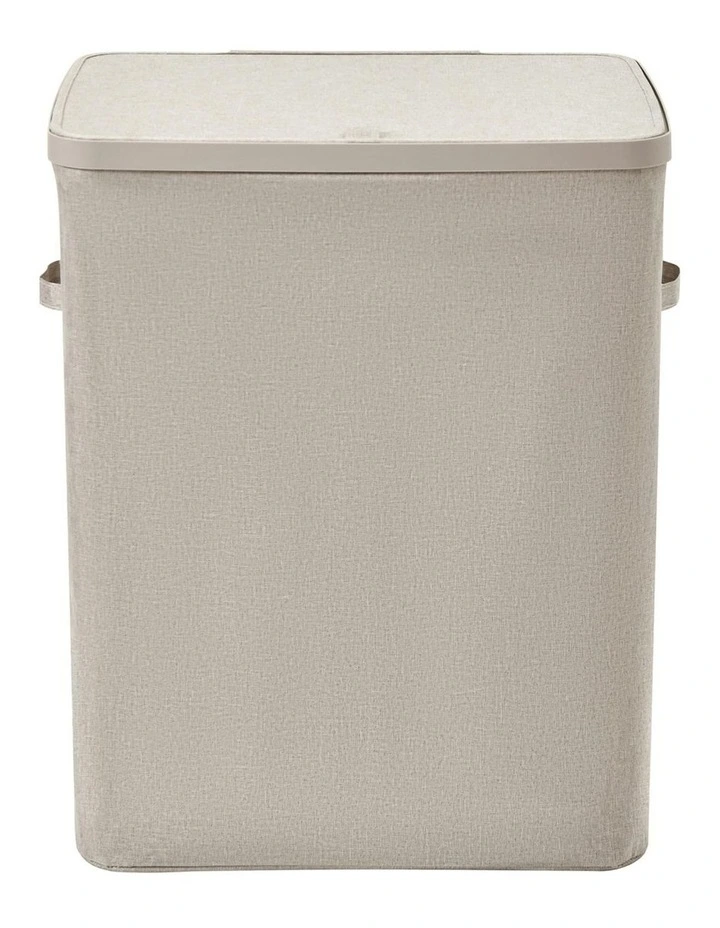 Voyager 2-Section Faux Linen Laundry Hamper 56x40x67cm in Natural image 4