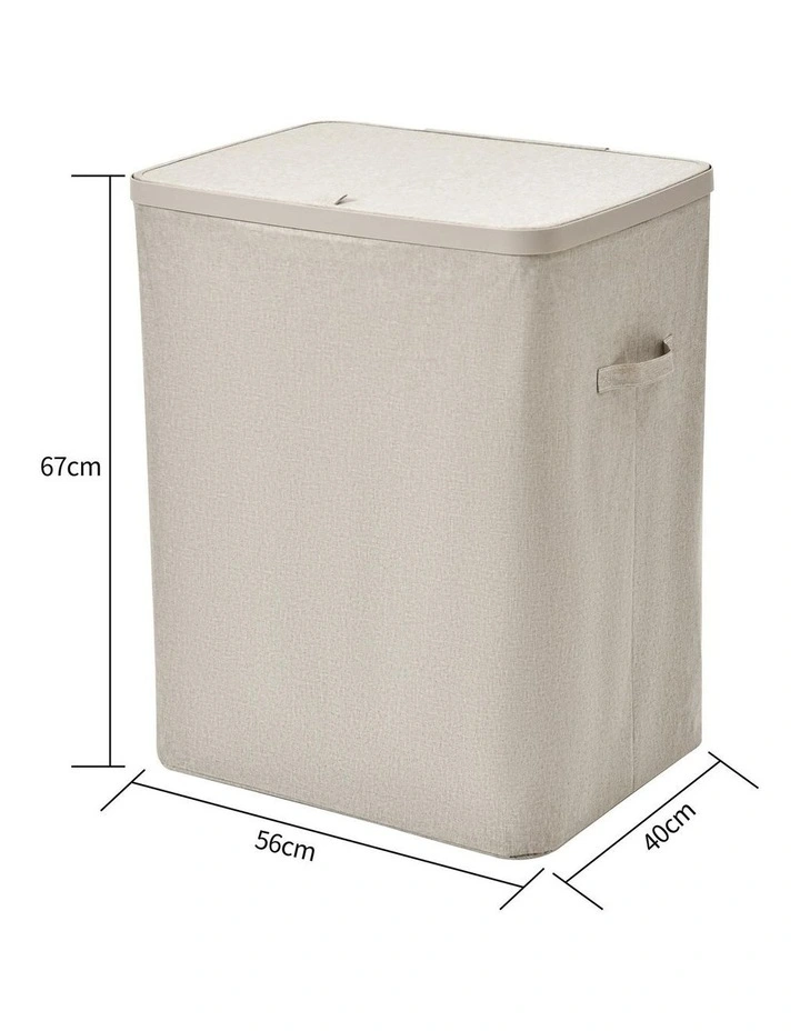 Voyager 2-Section Faux Linen Laundry Hamper 56x40x67cm in Natural image 7
