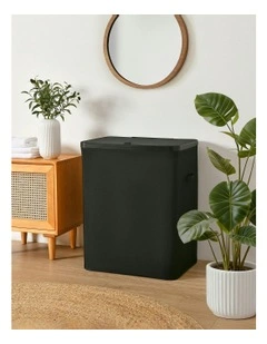 Voyager 2-Section Faux Linen Laundry Hamper 56x40x67cm in Black