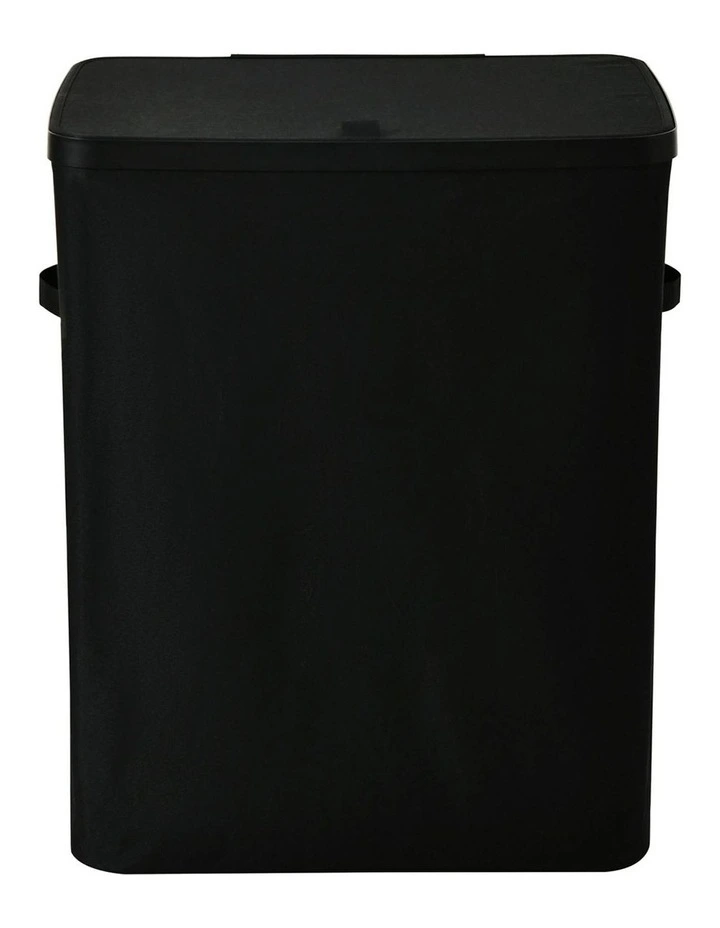 Voyager 2-Section Faux Linen Laundry Hamper 56x40x67cm in Black image 3