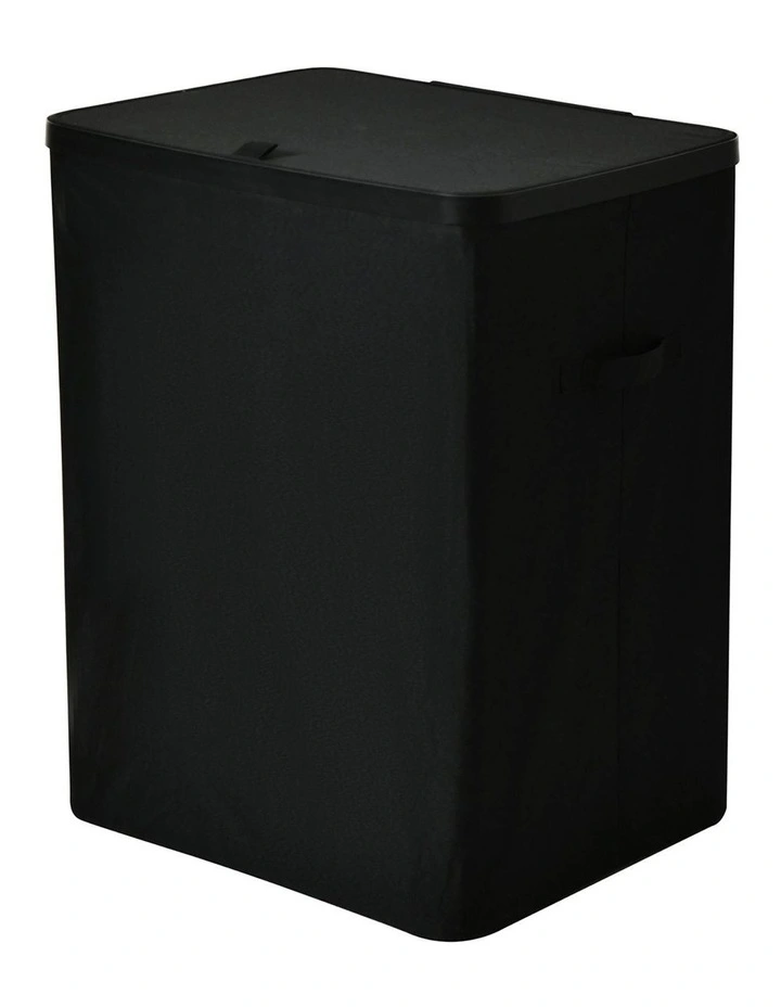 Voyager 2-Section Faux Linen Laundry Hamper 56x40x67cm in Black image 4