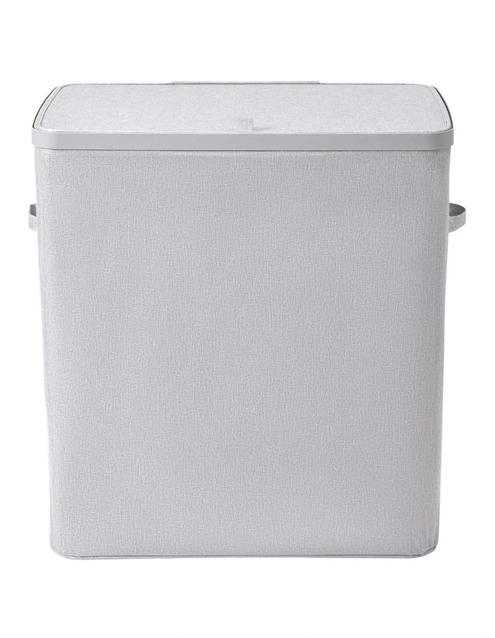 Voyager 3-Section Faux Linen Laundry Hamper 64x40x67cm in Grey image 3