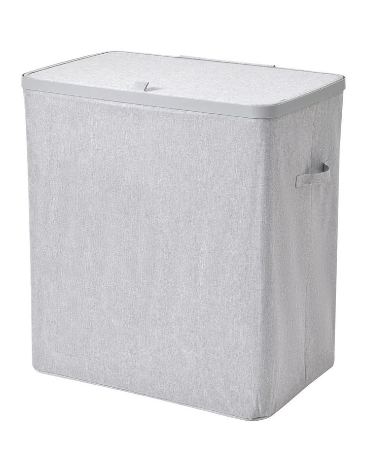 Voyager 3-Section Faux Linen Laundry Hamper 64x40x67cm in Grey image 4
