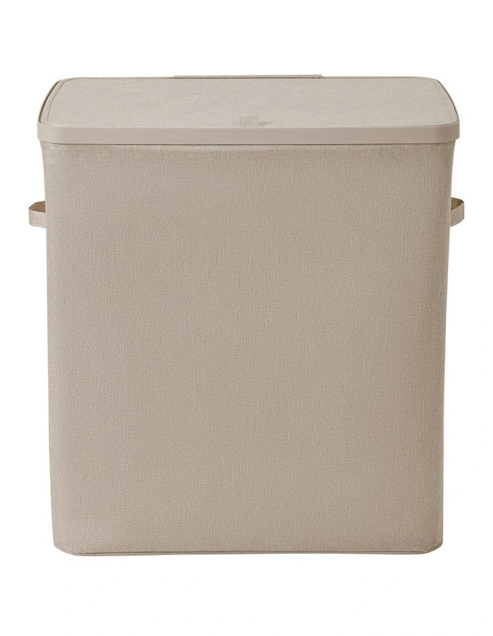 Voyager 3-Section Faux Linen Laundry Hamper 64x40x67cm in Natural image 3