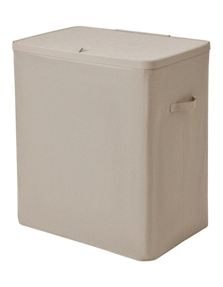 Voyager 3-Section Faux Linen Laundry Hamper 64x40x67cm in Natural image 4