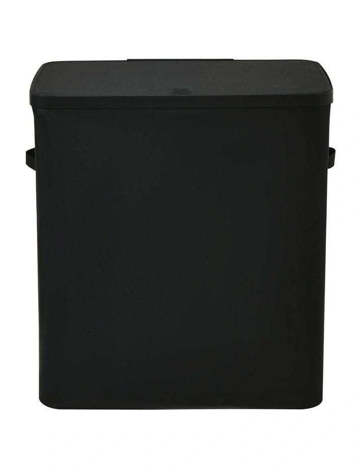 Voyager 3-Section Faux Linen Laundry Hamper 64x40x67cm in Black image 3