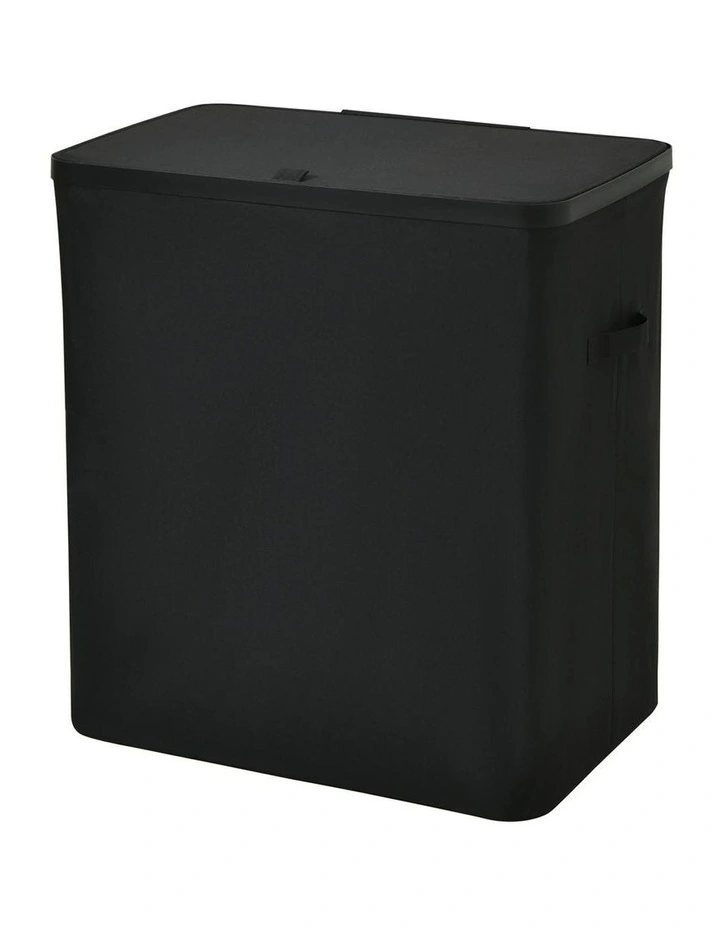 Voyager 3-Section Faux Linen Laundry Hamper 64x40x67cm in Black image 4