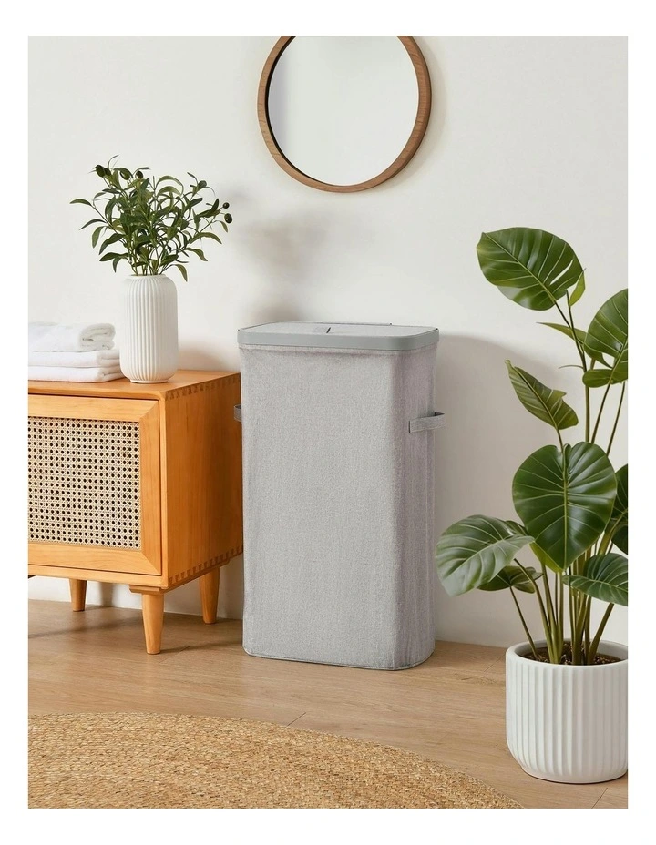 Voyager Slim Faux Linen Laundry Hamper 22x39x67cm in Grey image 1