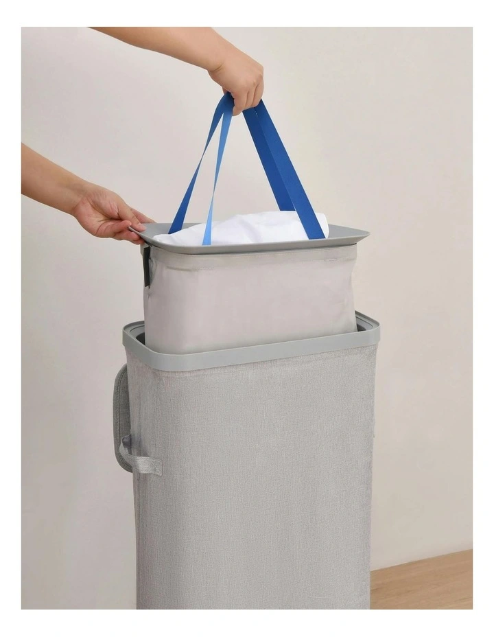 Voyager Slim Faux Linen Laundry Hamper 22x39x67cm in Grey image 2
