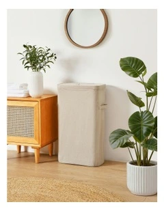 Voyager Slim Faux Linen Laundry Hamper 22x39x67cm in Natural