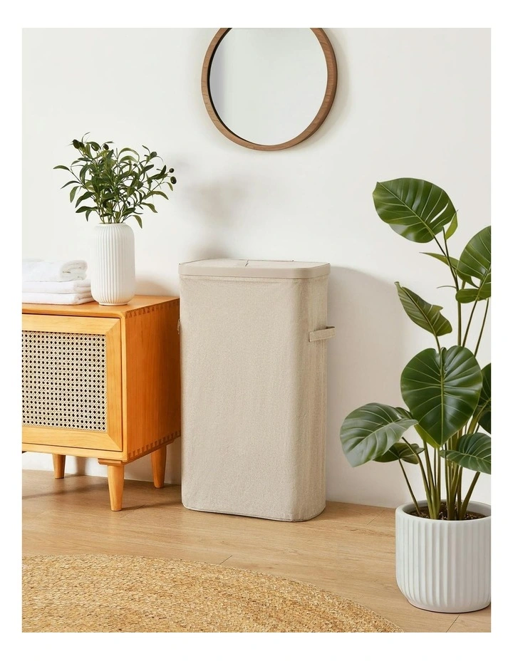 Voyager Slim Faux Linen Laundry Hamper 22x39x67cm in Natural image 1