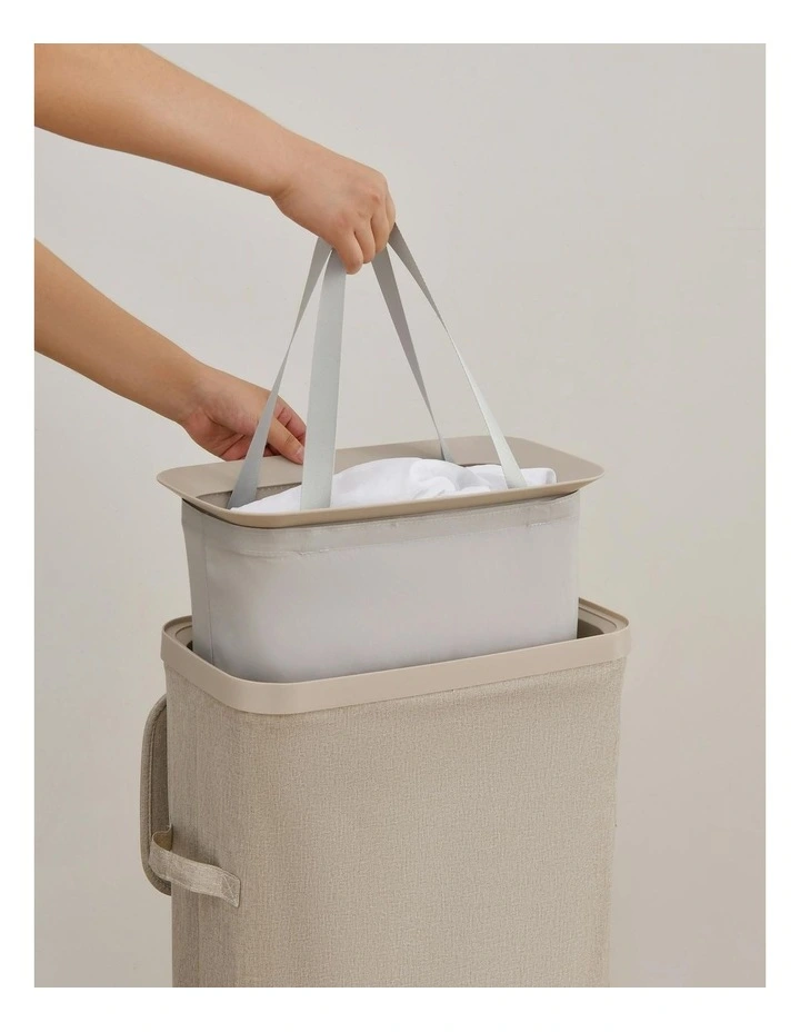 Voyager Slim Faux Linen Laundry Hamper 22x39x67cm in Natural image 2