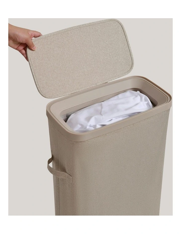 Voyager Slim Faux Linen Laundry Hamper 22x39x67cm in Natural image 5