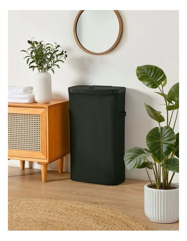 Voyager Slim Faux Linen Laundry Hamper 22x39x67cm in Black image 1