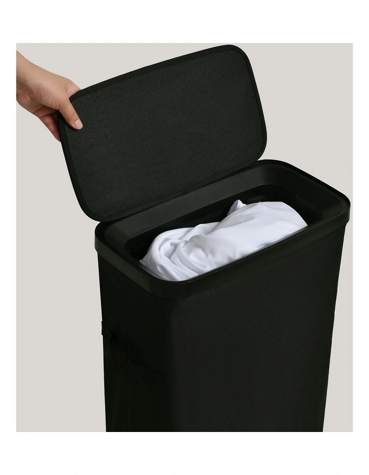 Voyager Slim Faux Linen Laundry Hamper 22x39x67cm in Black image 5