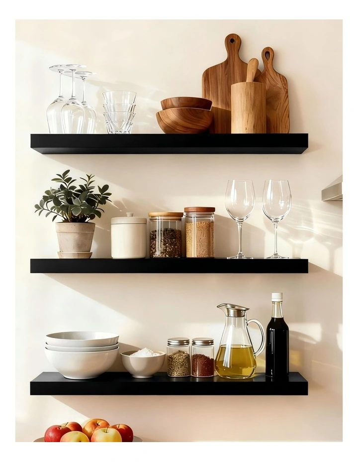 Takara Seiso Floating Wall Shelves Display Rack Set of 3 in Black image 2