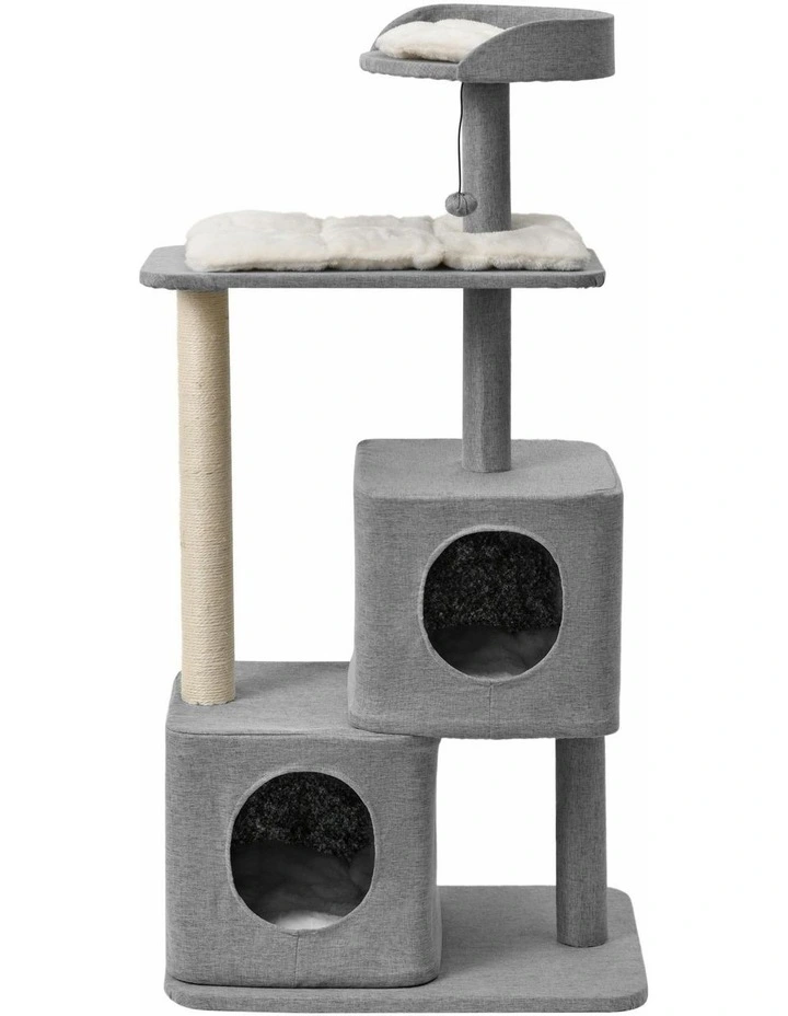 Charlie's Wabi Sabi Double Cubby Cat Tree Scratcher in Faux Linen Grey image 5
