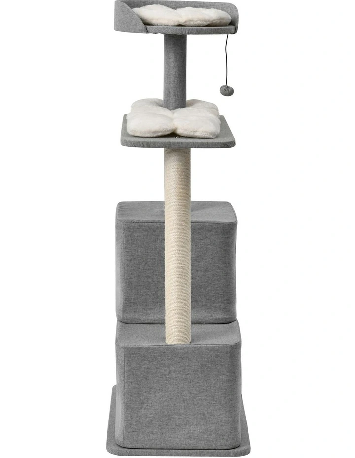 Charlie's Wabi Sabi Double Cubby Cat Tree Scratcher in Faux Linen Grey image 6