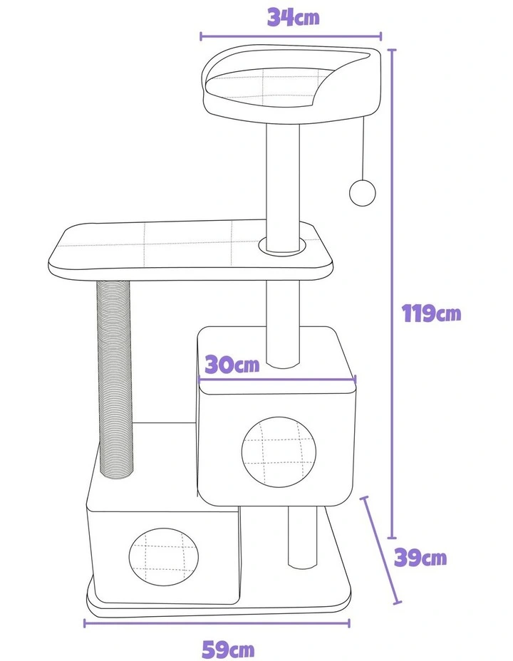 Charlie's Wabi Sabi Double Cubby Cat Tree Scratcher in Faux Linen Grey image 7