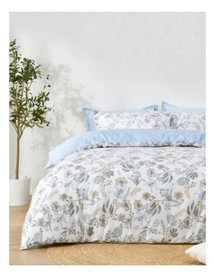 Calandra Cotton Reversible Quilt Cover Set in Blue