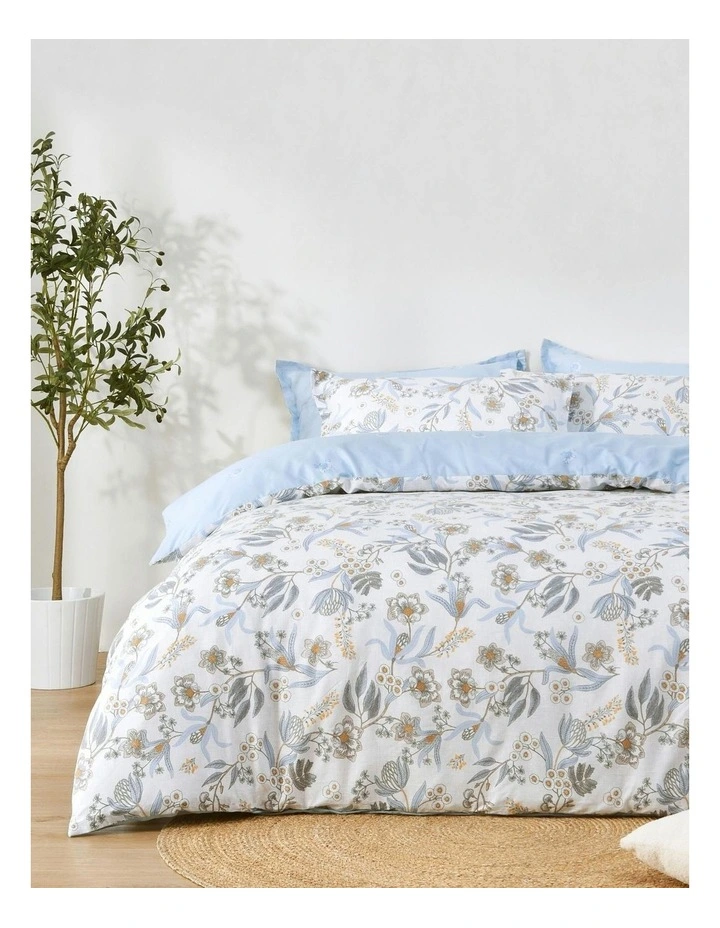 Calandra Cotton Reversible Quilt Cover Set in Blue image 1