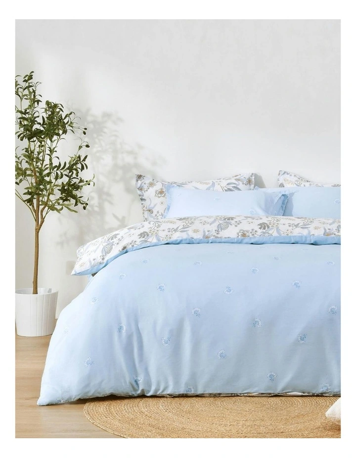 Calandra Cotton Reversible Quilt Cover Set in Blue image 2