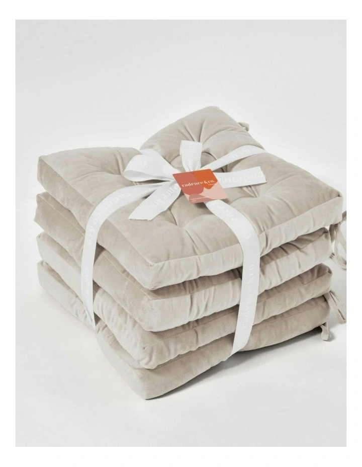 Vivienne Velvet Seat Cushion 4 Pack in Stone image 6