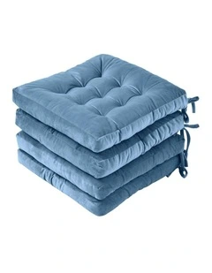 Vivienne Velvet Seat Cushion 4 Pack in Mineral Blue