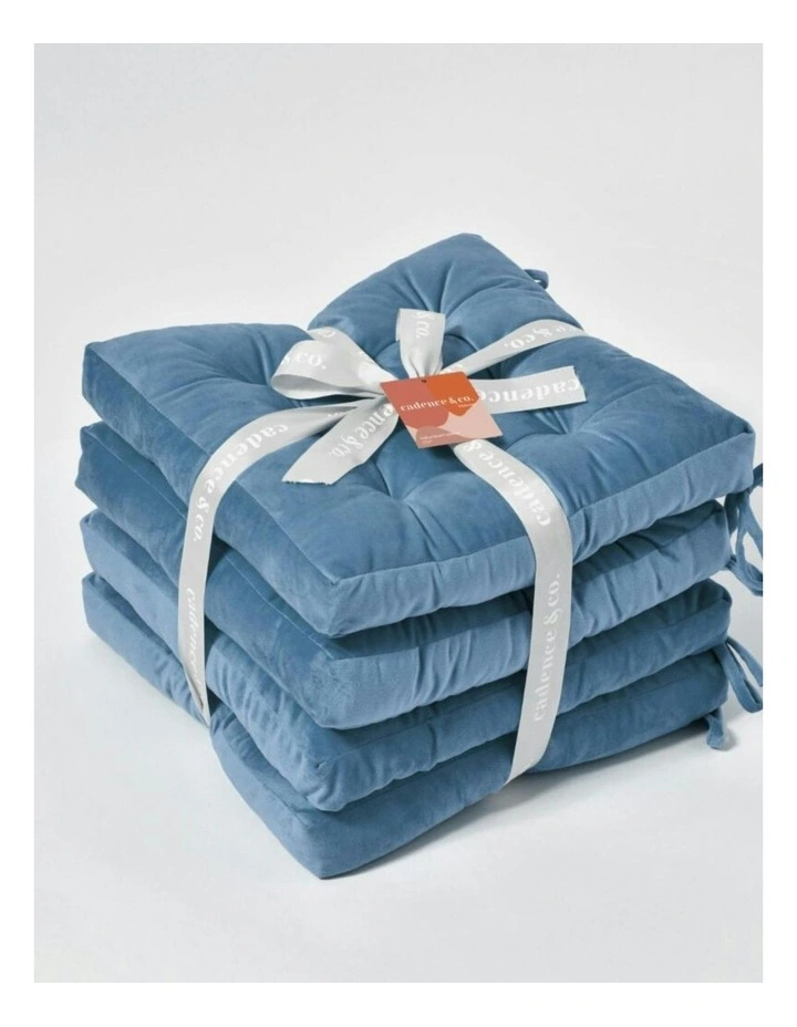Vivienne Velvet Seat Cushion 4 Pack in Mineral Blue image 6