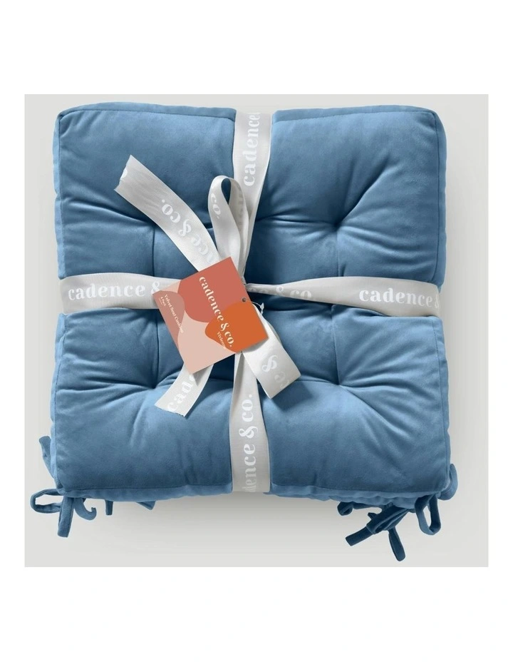 Vivienne Velvet Seat Cushion 4 Pack in Mineral Blue image 7