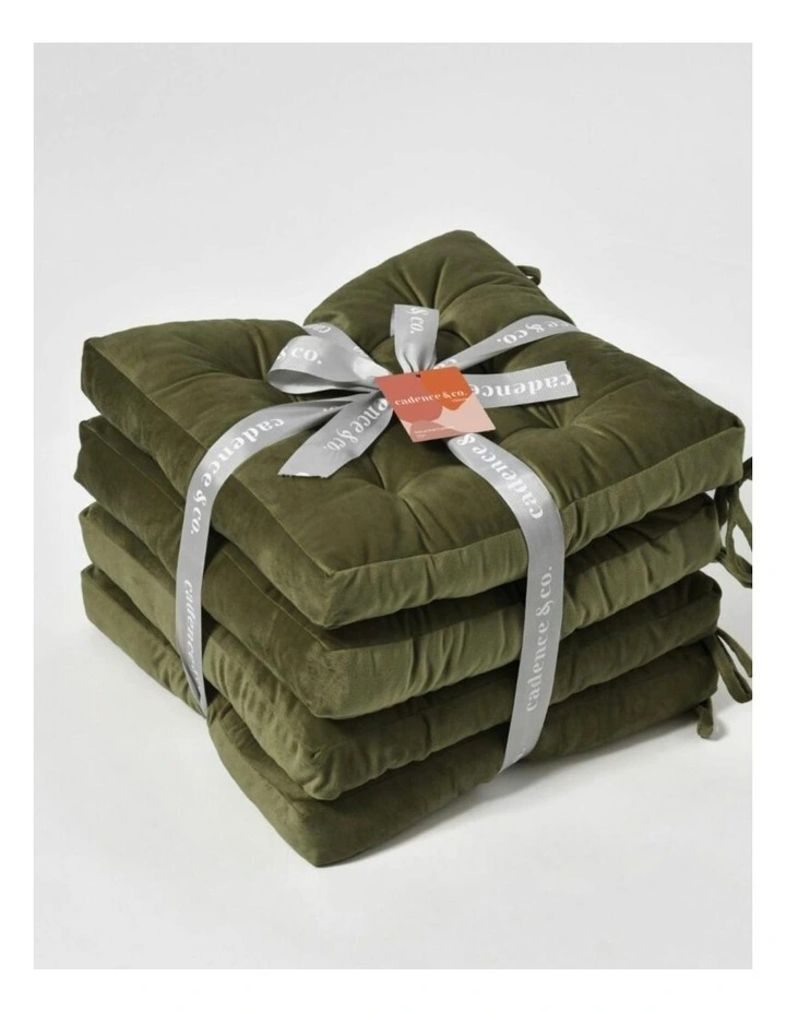 Vivienne Velvet Seat Cushion Pack of 4 in Olive image 6