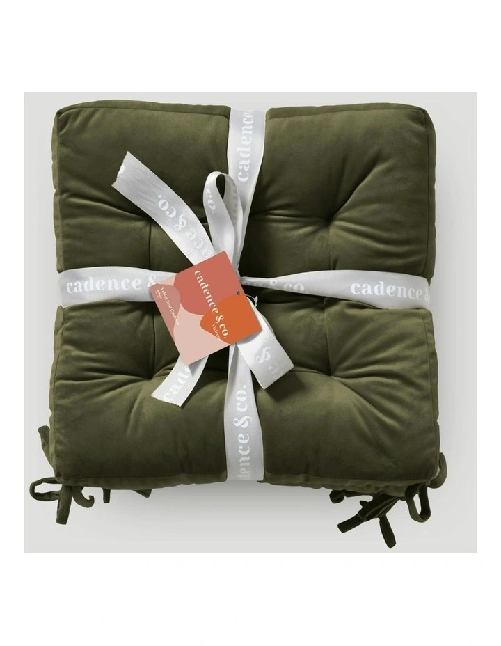 Vivienne Velvet Seat Cushion Pack of 4 in Olive image 7