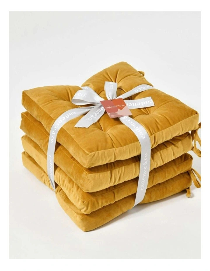 Vivienne Velvet Seat Cushion Pack of 4 in Marigold image 6