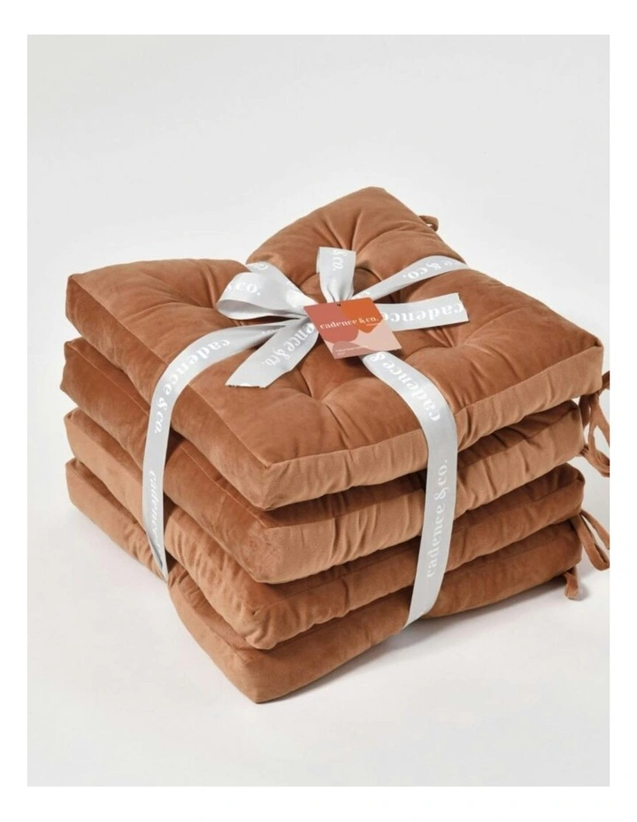 Vivienne Velvet Seat Cushion Pack of 4 in Cinnamon image 6