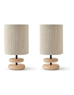 Isle Wood Table Lamp Set of 2 in Beige