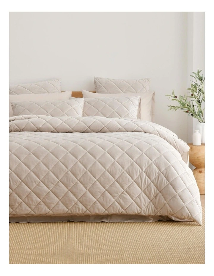 Haven Velvet Quilted Quilt Cover Set in Stone image 1