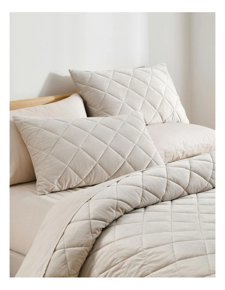 Haven Velvet Quilted Quilt Cover Set in Stone image 3