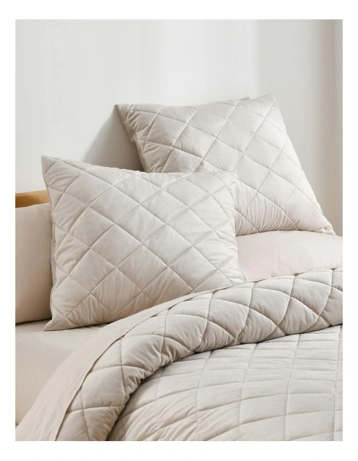 Haven Velvet Quilted European Pillowcase 65x65cm in Stone image 2