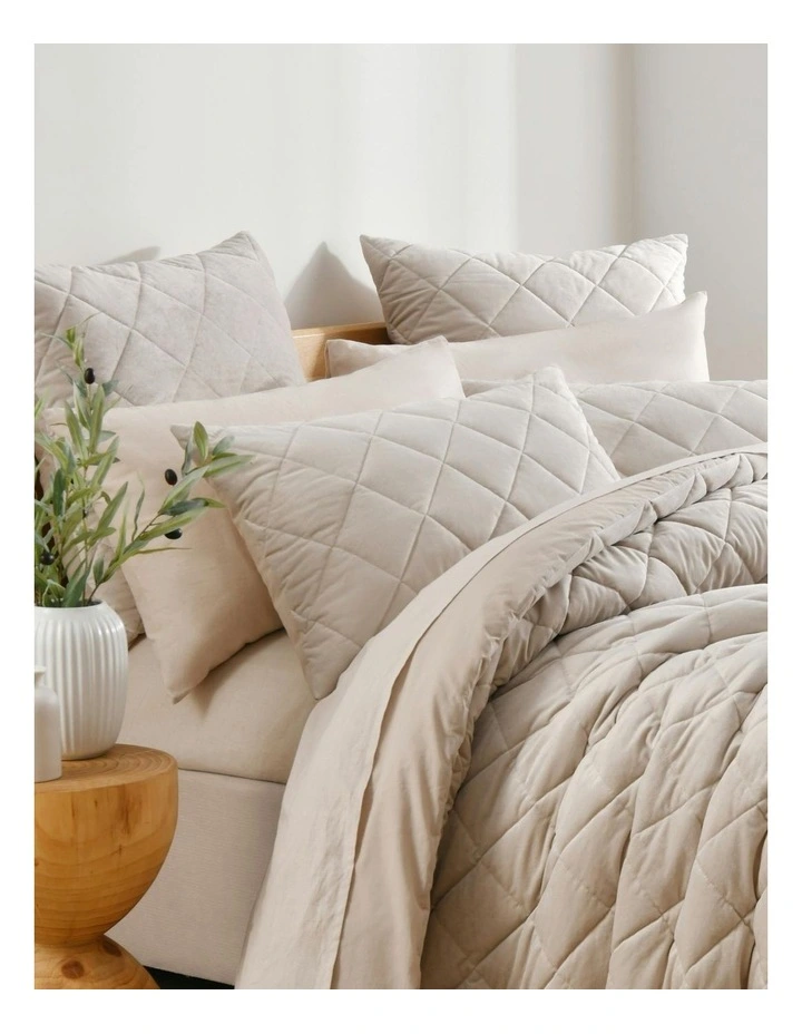 Haven Velvet Quilted European Pillowcase 65x65cm in Stone image 5