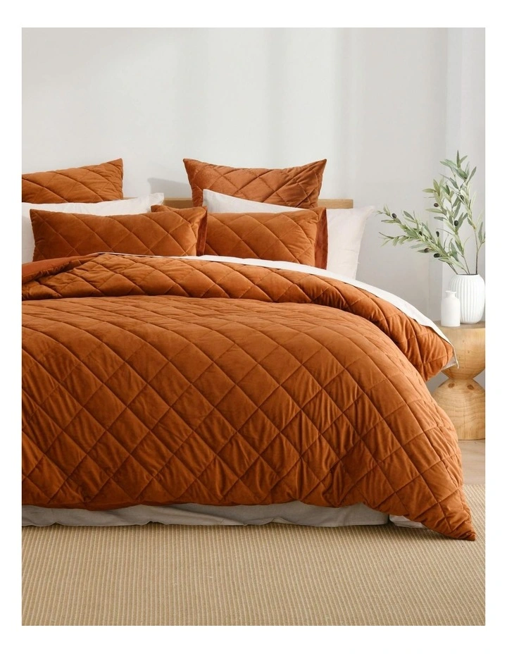 Haven Velvet Quilted Quilt Cover Set in Rust image 1