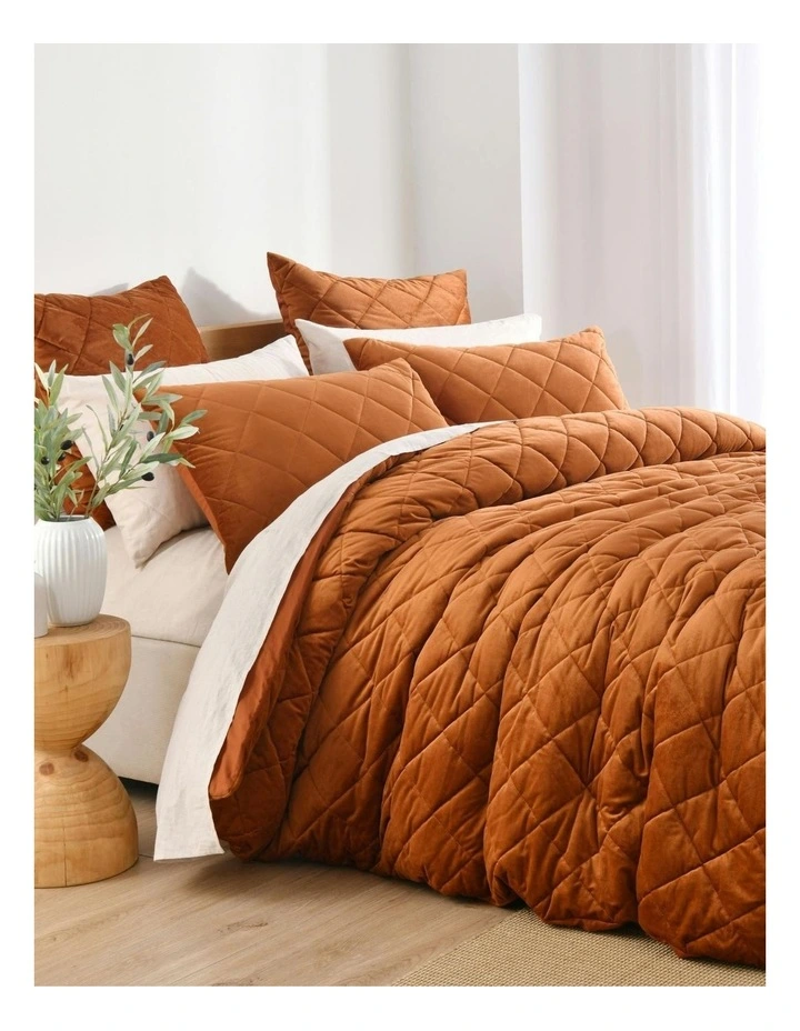 Haven Velvet Quilted Quilt Cover Set in Rust image 2