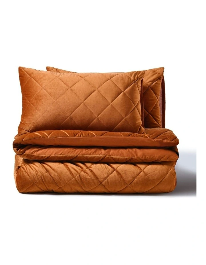 Haven Velvet Quilted Quilt Cover Set in Rust image 7