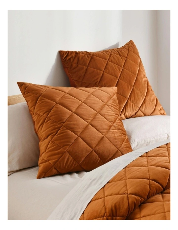 Haven Velvet Quilted European Pillowcase 65x65cm in Rust image 2
