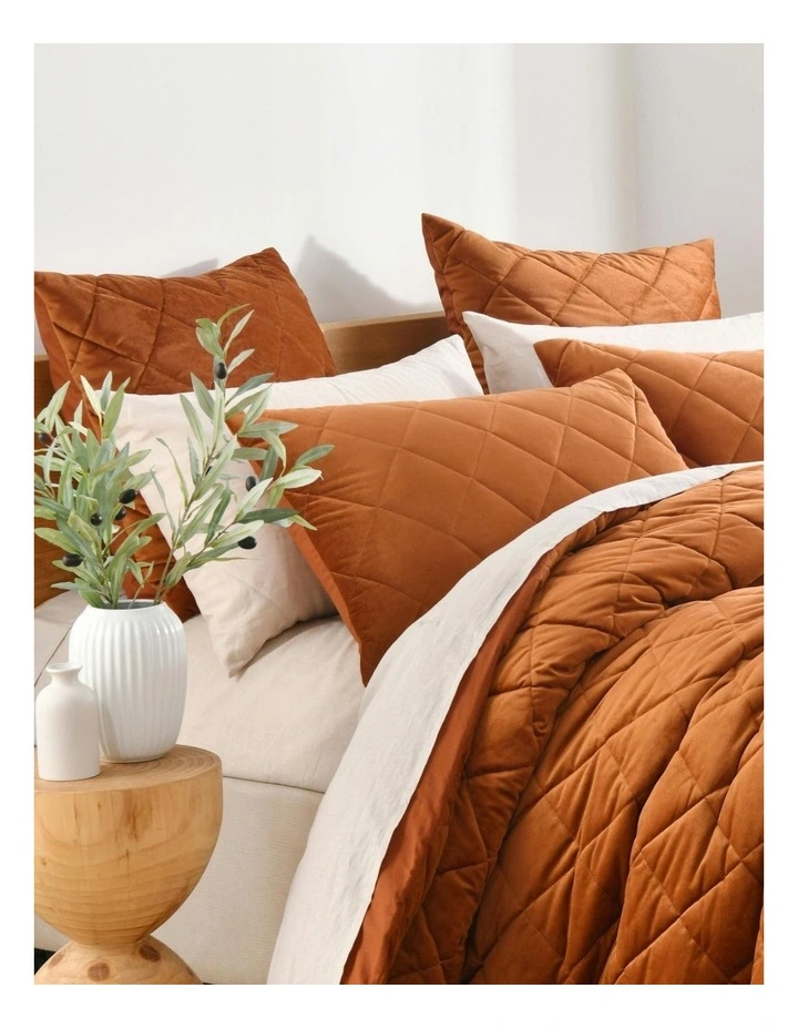Haven Velvet Quilted European Pillowcase 65x65cm in Rust image 5